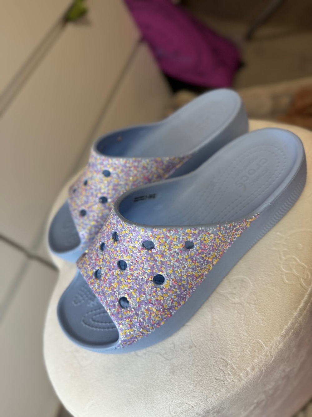 CROCS Slide Sandals with Multicolor Glitter - Light Blue - Picture 6 of 8